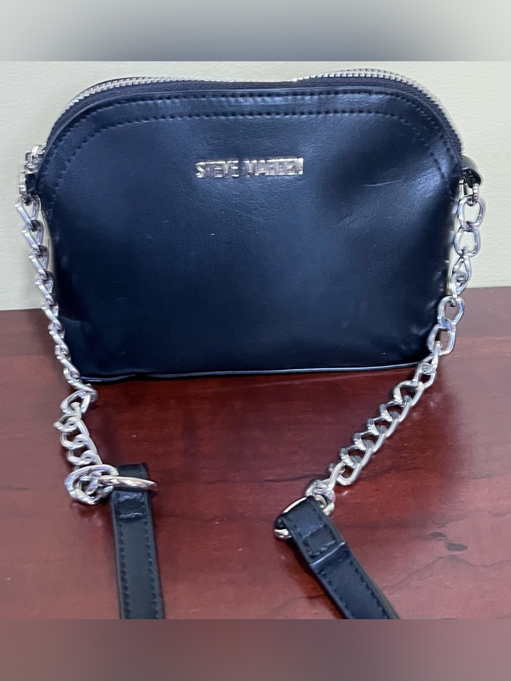 Steve Madden Black Crossbody with Silver Chain Strap